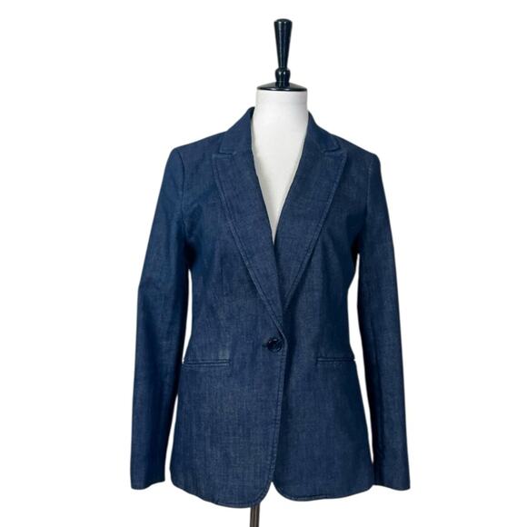 Talbots Blazer Peak Lapel Classic One Button Pockets Blue Denim Women’s Size 8 - Picture 1 of 11